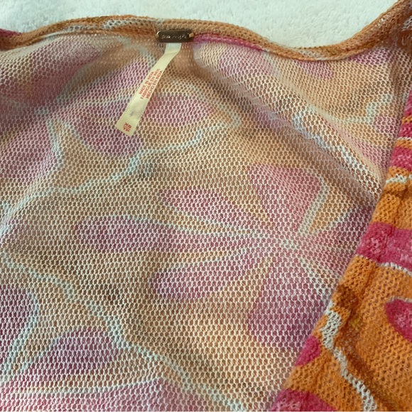 Free People Through The Meadow Mesh Blouse Top Floral Grapefruit Printed XS - Picture 7 of 12